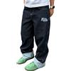 ORANDESIGNE Jeans Baggy Uomo Pantaloni Larghi per Uomo e Ragazzo Stile Skate Rap Baggy Hip Hop Nero Used Stone Wash Scuro I Blu 3XL