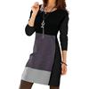 Onsoyours Autunno Inverno Vintage Patchwork Abito Scollo a V per Donna Abito a Maniche Lunghe Abito a Tunica Casual D Stampe-1 XL