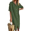 shownicer Vestiti Donna Estivi Abito in Lino Scollo a V Manica Corta Vestiti Casual Tinta Unita Vestito Lunga Camicia Vestiti da Spiaggia Midi Dress A Verde XL