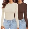Ekouaer Donna Confezione da 2 Maglie a Maniche Lunghe Girocollo Camicie Termiche Set Elasticizzato Aderente Sottoscrubs Layer Tee XS-XXL