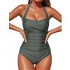 Smismivo Costume da Bagno Donna con Retro Push Up Belly Way Costume da Bagno per Le Donne Slim Halter Vintage Ruched Costume da Bagno di Un Pezzo