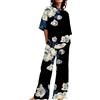 Uwdiohq Abiti Estivi per Donna 2 Set di Lino in Cotone T-Shirt Oversize Pantaloni A Gamba Dritta Tuta Taglie Forti Gonne Invernali (Navy, XXXL) Pigiama Caldo Aperto Lungo Leggero Maglina Comodo
