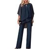 shownicer Completo Donna 2 Pezzi Set Vita Alta Pantalone e Tulle Camicia Elegante Completino Suit Due Pezzi Set Abbigliamento da Cerimonia Estivo Tuta per Ufficio Business OL A Blu XXL
