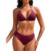 Vijamiy Bikini Donna Costumi da Bagno Triangolo Costume Donna Mare Due Pezzi Push Up Sexy Halter Bikini Set Imbottito Regolabili Swimsuit Tankini Swimwear(Rosso Vino,S)