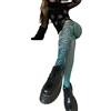 YESUN Collant da donna sexy e trasparenti con controllo in vita alta, con stampa Y2k, calze lucide e aderenti, collant E-Girls, Blu, Taglia unica