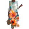 shownicer Abito Lungo in Cotone e Lino da Donna Estivo Scollo V Maniche Corte Abito Moda Casual Stampa Sciolto Abito da Spiaggia Dress D Arancione L