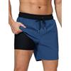 Arcweg Costume da Bagno da Uomo con Boxer Slip Foderato Pantaloncini da Bagno Fodera a Compressione 2 in 1 Pantaloncini da Spiaggia con Tasca con Cerniera Surf Noir + Bleu S(EU)