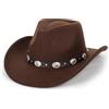 Mealah Cappello da Cowboy per Donna e Uomo, in Feltro, Classico, Tesa Arrotolabile, Fibbia della Cintura, Fedora da Cowgirl, caffè, M