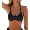 Cupshe Bikini Top per Donna Costume da Bagno Incrociato con Allacciatura a Farfalla e Spalline Sottili a Spaghetto con Scollo a V, Nero , M