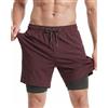 maamgic Uomo Costume da Bagno Corto 2-in-1 Compressione Pantaloncini da Surf 7 Pollici Interni Asciugatura Rapida Shorts con Tasche Vino Rosso Verde 7 XL