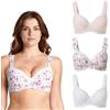 Curve Muse - Reggiseno in Cotone con Balconcino Sfoderato con Ferretto e Taglie Forti da Donna-Confezione da 3-Pink,White,White Print-3B