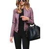 Onsoyours Donna Autunno Inverno Ecopelle PU Giacca da Moto Outwear Colore Solido Manica Lunga Cerniera Slim Bomber Jacket Giubbotto Cappotto A Viola 3XL