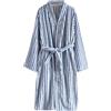 Generisch Accappatoio da donna in peluche spesso, lavabile, morbido, camicia da notte a righe, pigiama lungo invernale con coulisse, comodo, O Blu., M
