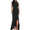 WWricotta Abito da Sera Lungo da Donna con Spacco e Maniche Slim Fit con Volant