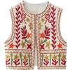 MaNMaNing Gilet Donna Retro Stile Etnico Francese Corto Casual Ricamato Vest Cardigan Top Giacca Donna Stile Etnico Ricamata