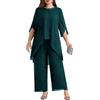 Hanna Nikole Plus Size Madre della Sposa Abito Pantalone in Chiffon per Ospite di Matrimonio 2 Pezzi Vestito Festival Elegante Paillettes Girocollo e Vita Alta Cotail da Sera Set Formale