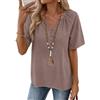 Rapbin Camicia da donna con scollo a V, top estivo, elegante, in cotone, casual, da S a XXL, marrone, M