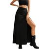 YOSUWOAI Gotica maxi gonna gotica con spacco per feste punk rock da donna swing, gonna lunga da pirata medievale con lacci, gonna da donna a vita alta, gonna lunga vintage, O nero., M