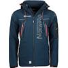 Geographical Norway Techno Men Distribrands - Giacca Softshell impermeabile da uomo - Giacca con cappuccio traspirante all'aperto - Giacca invernale tattica antivento (Blu Marino/Rosso S)