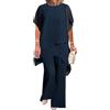 shownicer Completo Donna Elegante Chiffon Camicia a Maniche Corte et Pantalon 2 Pezzi Set Taille Haute Taglia Grande Cerimonia Outfits A Marina S