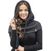 Vivisence Cappuccio Donna in Lana d'Agnello E Cotone Elegante E Funzionale Cappello E Scaldacollo in Uno con Orlo A Coulisse E Parte Anteriore Lunga, Nero,Taglia Unica