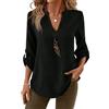 shownicer Camicia Donna Camicetta Manica A 3/4 Elegante Blusa Scollo A V Camicetta Casual Tinta Unita Camicie Tunica Top B Nero XXL