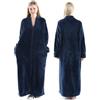 Oksun Accappatoio da donna in pile caldo: Accappatoio in flanella con cerniera lunga - Camicia da notte invernale in peluche, Senza cappuccio - Blu Navy, Large