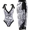 YAOTT Costume da Bagno Donna 2 Pezzi Set Bikini Sexy con Stampa Vintage,Spalline Regolabili Costumi da Bagno Intero con Coprire Gonna Pareo Mare Sarong,Costume Intero con Controllo della Pancia StileL L
