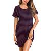 Litherday Camicie da Notte Donna Estiva Cotone Manica Corte Sexy Camicie Notte Pigiama a Girocollo Curvy 95% Cotone con 2 Tasche,Blu Rossa,XL