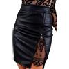 EALLEN Gonna in Pelle da Donna,Gonna di Pelle Gonne in Pelle PU da Donna Mini Elastiche a Vita Alta in Pizzo Patchwork con Cerniera Serale al Ginocchio