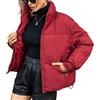 ORANDESIGNE Giacca Piumino con Cerniera Donna Colletto in Piedi Piumino Corto Superficie Donna Crop Calda Tinta Unita Inverno Giacca in Cotone B Vino Rosso XS