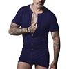 Muscle Alive Uomo Tuta Intera da Maniche Corte Uomo in Tutina Henley in Cotone Elasticizzato Super Confortevole Blu Navy S