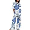 Uwdiohq Abiti Estivi per Donna 2 Set di Lino in Cotone T-Shirt Oversize Pantaloni A Gamba Dritta Tuta Taglie Forti Camicia da Notte Elegante (White, XXXXXL) Pigiami Caldo Pigiama Anziana Cotton
