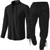 Generic Gilet Medievale da Uomo - Set di Abbigliamento Con Camicia di Lino, Pantaloni Con Cinturino Alla Caviglia - Tuta Sabbia, Nero, XL