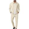 Oanviso 2 Pezzi Tuta Uomo Moda Manica Lunga Slim Fit Giacca Pullover Felpa e Pantaloni Uomo Pezzi Jacket Colore Solido Maglia Completo Tute Sportive per Primavera A Cachi 3XL