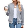 PANOZON Giacca jacquard a manica lunga da donna Bomber Casual con zip Giacca da baseball leggera(L,Grigio)