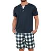 Jahetuul Pigiama Uomo Estivo Corto Completo Estivo Uomo Cotone Leggero 2 Pezzi Pigiami con Bottoni Collo Tondo Manica Corta T-Shirt e Pantaloncini