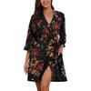 PrinStory Vestaglia da donna a nido d'ape, morbida vestaglia kimono con scollo a V a maglia corta, accappatoio da notte, FP Rosso Marrone Nero, L