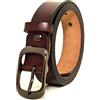 ESPOFY Cintura da donna Cintura in vera pelle con fibbia in lega a bottone singolo Marrone (110cm)