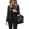 Onsoyours Donna Autunno Inverno Ecopelle PU Giacca da Moto Outwear Colore Solido Manica Lunga Cerniera Slim Bomber Jacket Giubbotto Cappotto A Nero XXL