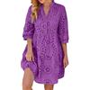 Janly Vestiti Estivi Donna Lunghi Vestiti Estivi Lunghi Abito da Donna in Pizzo con Scollo a V Tinta Unita alla con Maniche a 3/4 Estate 2024 Vestito Etnico Donna Vestito Etnico (Purple, S)