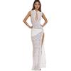 OCUH Abito in Pizzo Nero, Maxi Abiti Sexy, per Uscire con Gonna a Spacco Alto, Aderente per Vacanze e Feste, Bianco, L