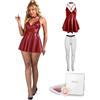 ohyeahlady Vestito Hot Donna Pelle Pu Collant Completo Taglie Forti 3XL,Rosso+Collant
