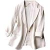 LLECDASEUI Blazer in Lino con Un Bottone Casual da Donna Giacche con Risvolto Abito Manica 3/4 Blazer (Bianco,3XL)