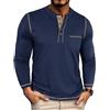 YawYews Tshirt Uomo Cotone Maglietta Manica Lunga Maglia Henley con Tasca Bottoni Slim Fit Polo T Shirt Blu XL