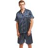 Sanraflic Pigiama da uomo a maniche corte in raso con pantaloncini, Blu Beige a righe, M