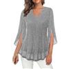 Ybing Camicette e tuniche da donna eleganti con glitter a 3/4, maniche a 3/4, con paillettes scollo a V, camicetta Y2K, tunica festiva, leggera, per feste, maglietta sottile con glitter, argento, XXL