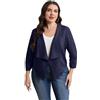 Hobrounn Blazer corto, taglie grandi, da donna, maniche a 3/4, oversize, business, blazer con arricciatura per ufficio e tempo libero, XL-5XL, blu navy, 3XL