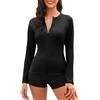 Tuopuda Rash Guard Donna Maniche Lunghe Maglietta Anti UV UPF50+ Top Protezione Solare Camicie da Bagno Asciugatura Rapida con Chiusura Lampo per Nuoto Surf Snorkeling