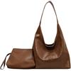 Cymwer Borsa a tracolla in pelle da donna Borsa morbida sotto le ascelle Borsa hobo versatile e pochette Borsa a tracolla e borsetta da 2 pezzi Set Borsa da pendolarismo (Marrone)